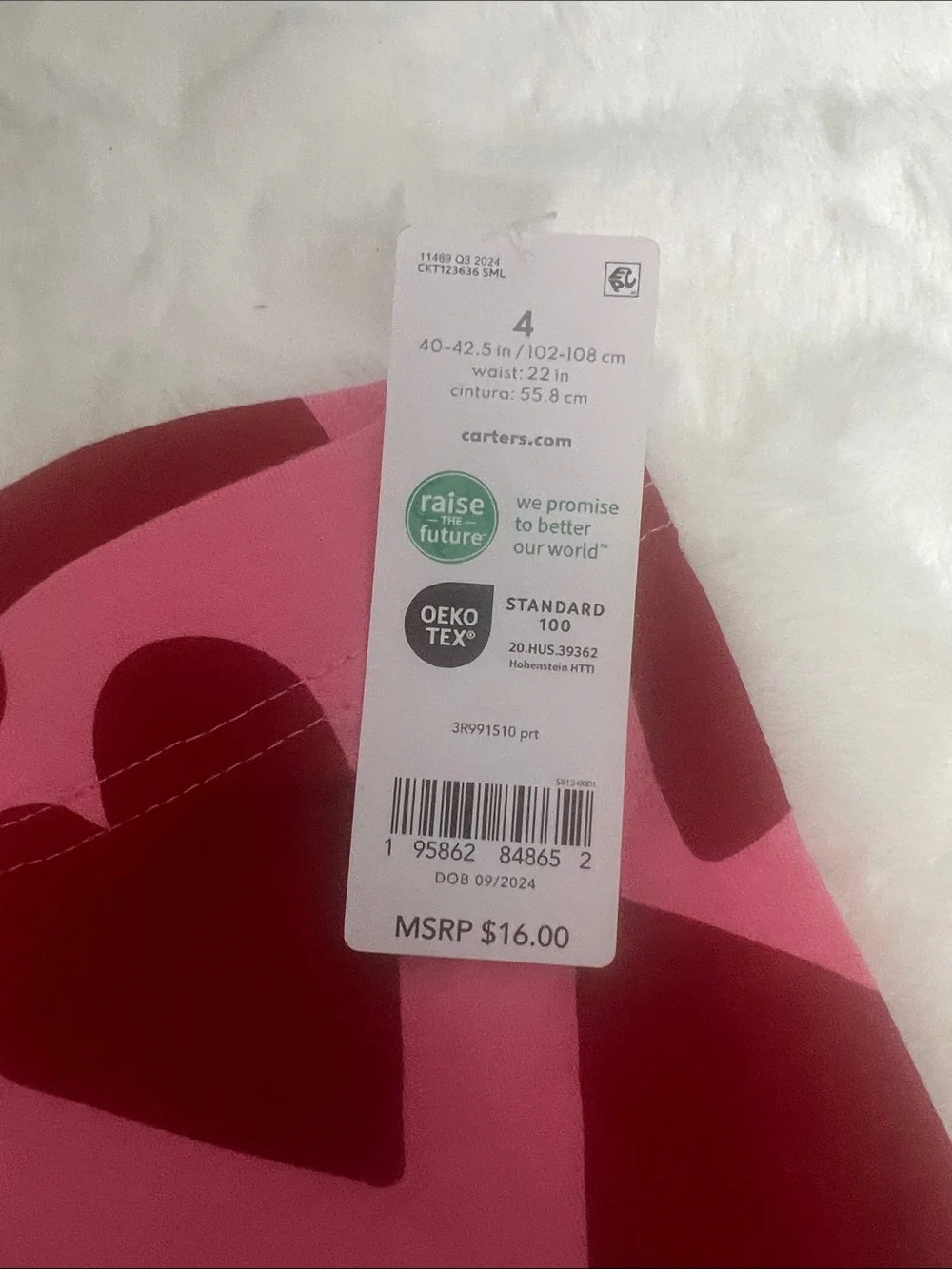 Carter's Pink Leggings with Red Heart Pattern